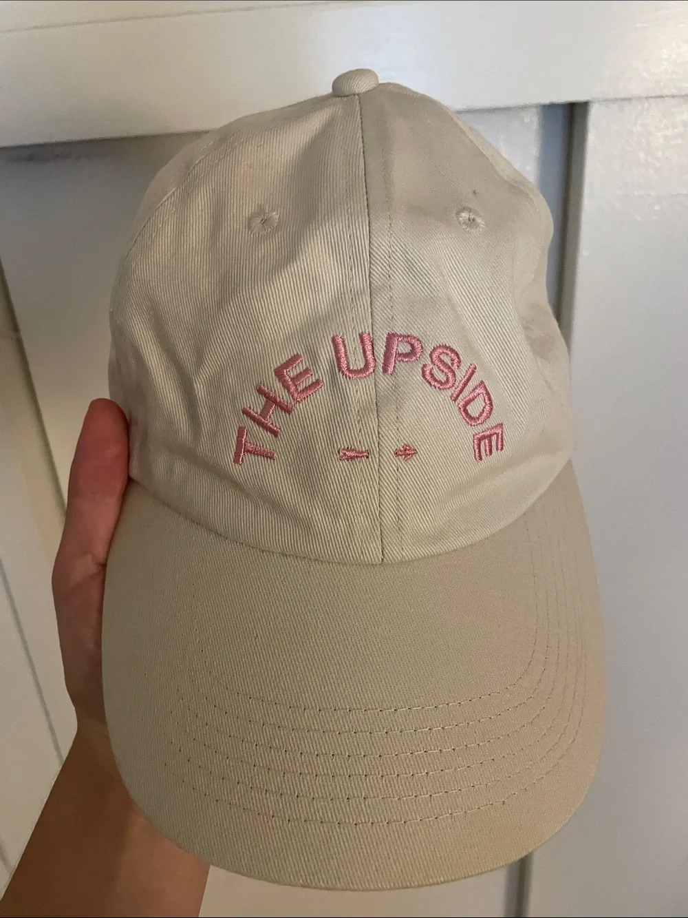 The Upside Cream Cap with Pink Embroidery